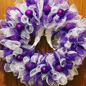 Purple and White Decorative Wreath